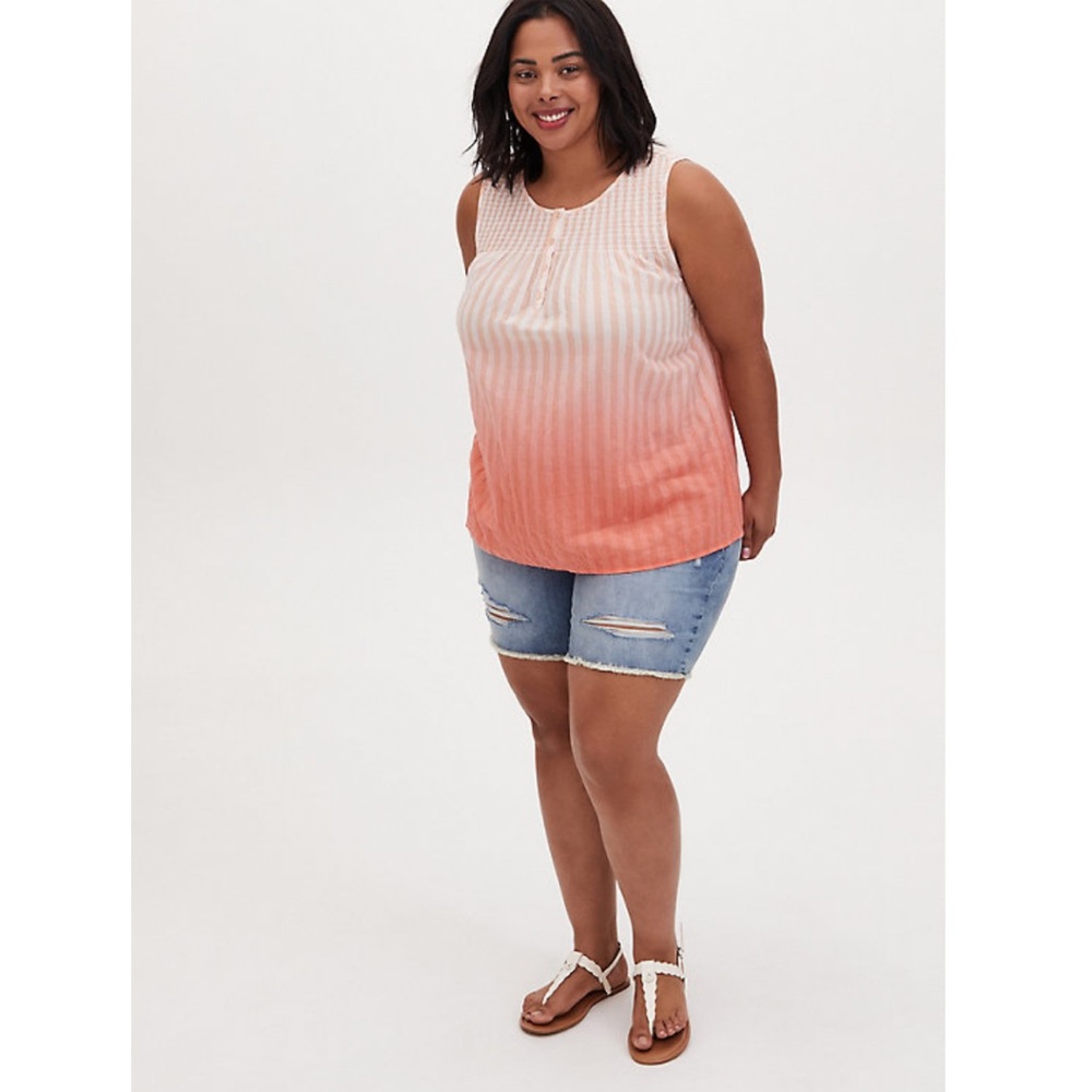 Torrid Coral Striped & Ombre Smocked Henley Tank Top